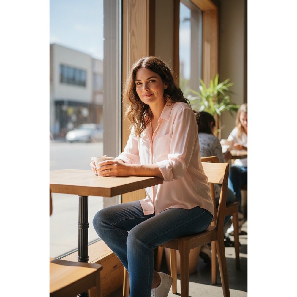 LOFT Soft Blush Button‑Up Blouse (L)